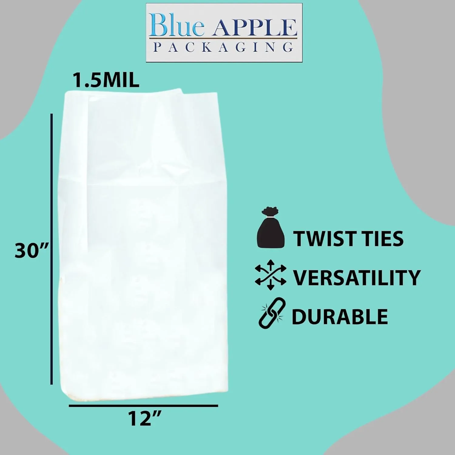 12X8X30 Inches Gusseted Polypropylene Bags 1.5 Mil Side Gusset