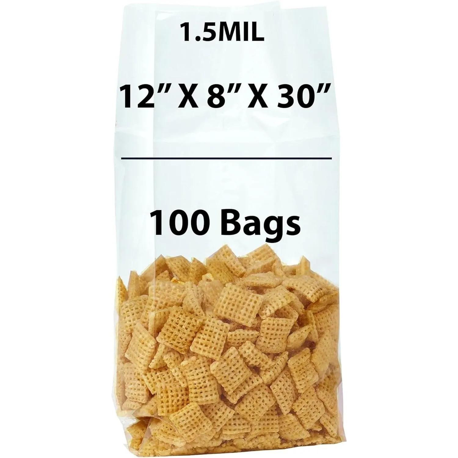 12X8X30 Inches Gusseted Polypropylene Bags 1.5 Mil Side Gusset