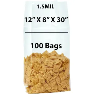 12X8X30 Inches Gusseted Polypropylene Bags 1.5 Mil Side Gusset