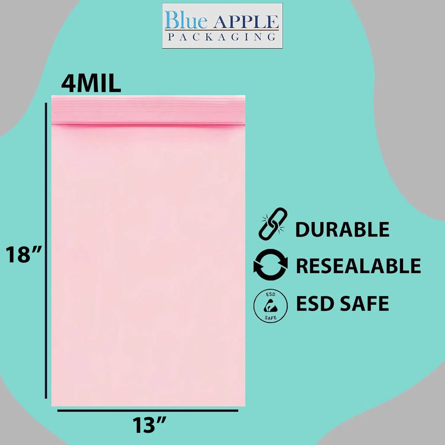 13X18 inches Pink Anti Static Zip Lock Bags 4 Mil