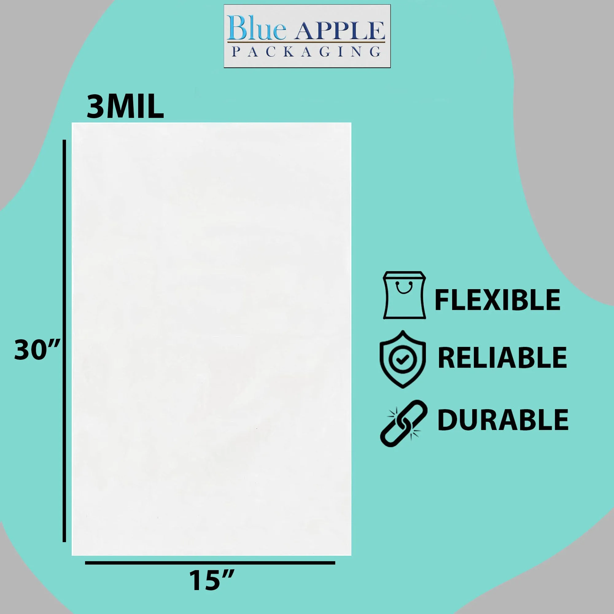 15X30 inches Clear Flat Poly Bags 3Mil Open Top (LDPE)