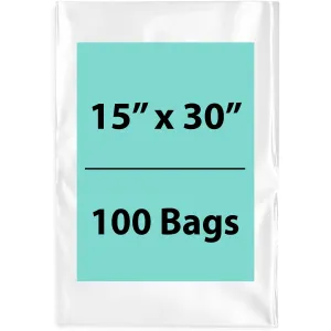 15X30 inches Clear Flat Poly Bags 3Mil Open Top (LDPE)