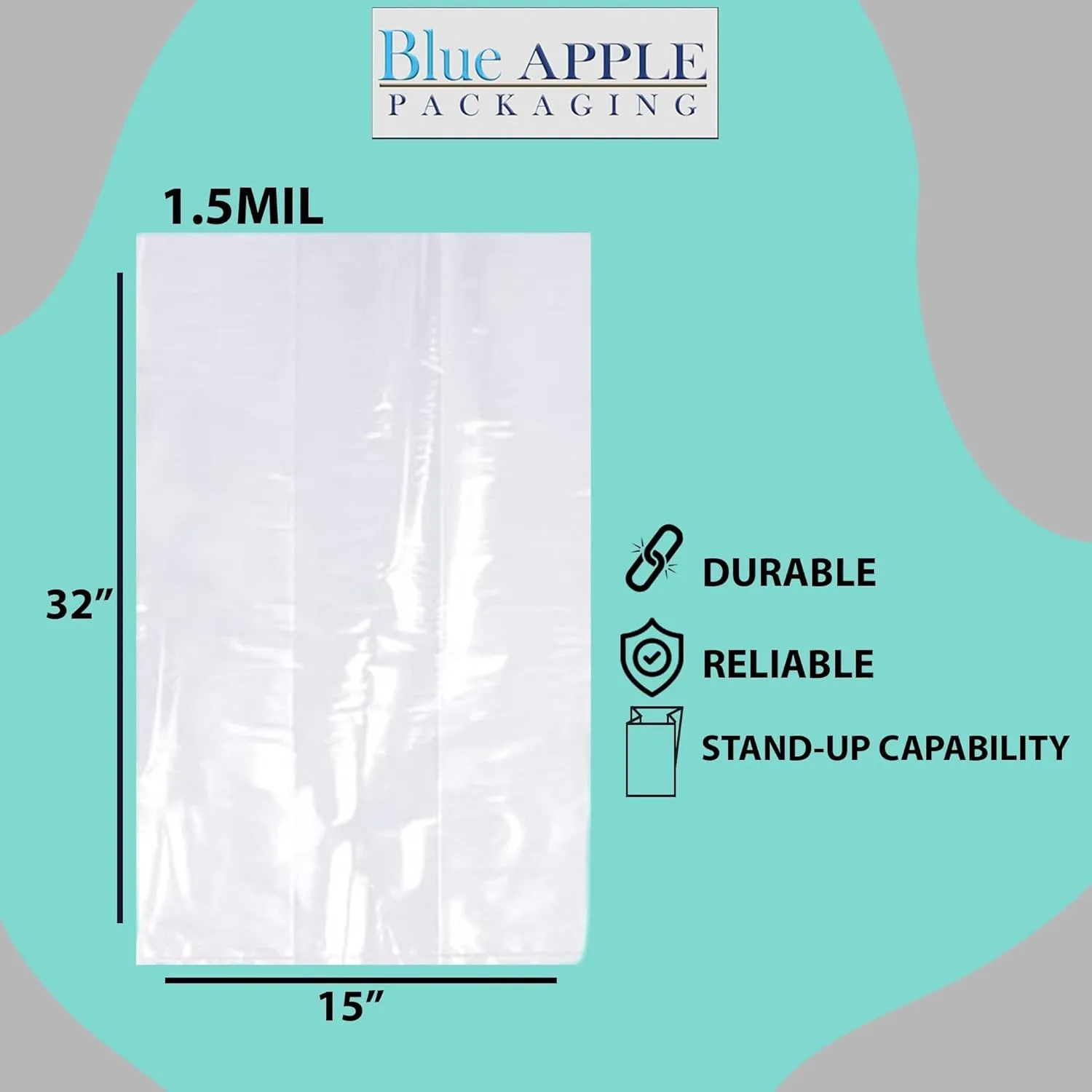 15X9X32 inches Gusseted Poly Bags Clear 1.5 Mil Low Density LDPE