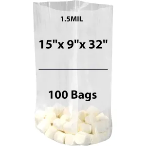 15X9X32 inches Gusseted Poly Bags Clear 1.5 Mil Low Density LDPE