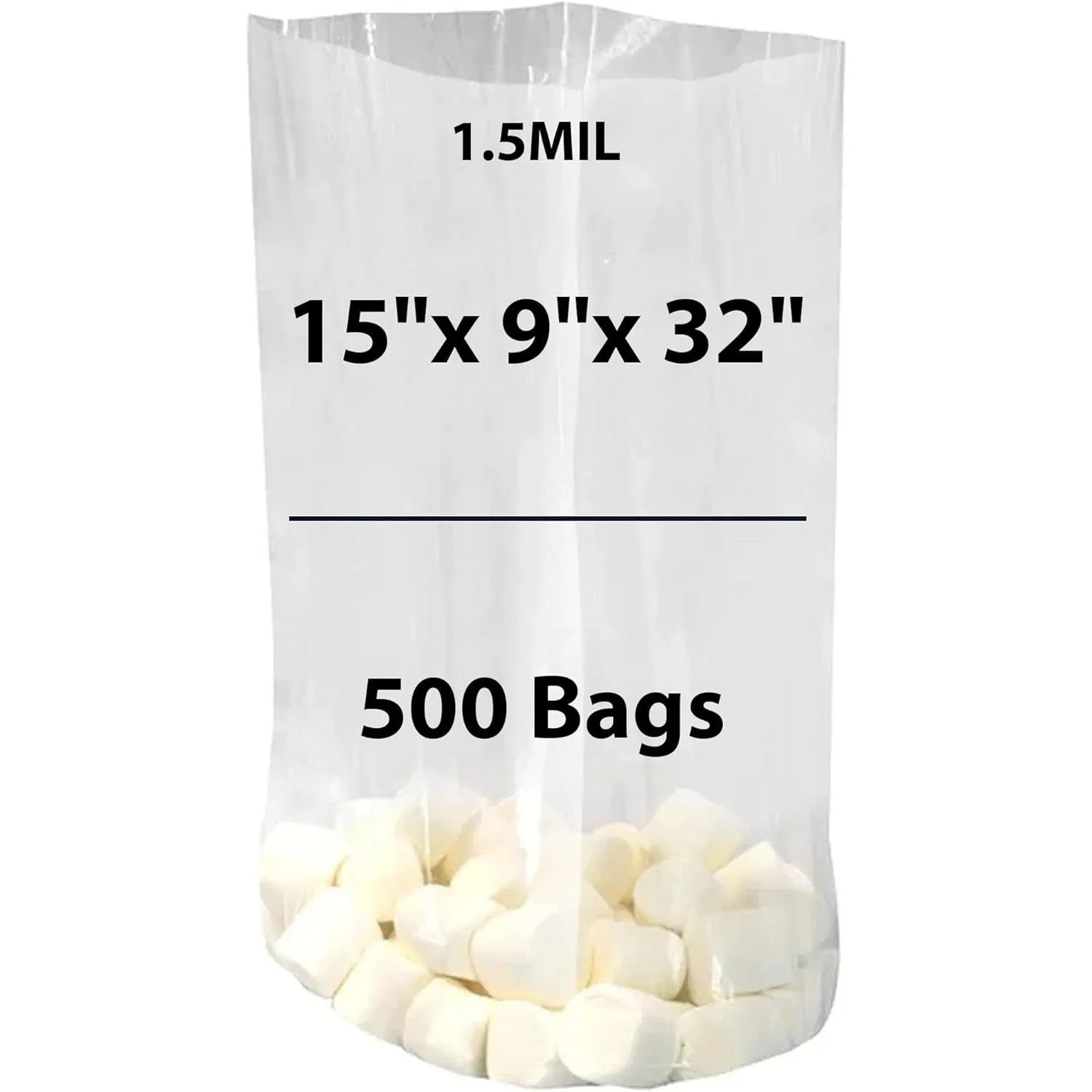 15X9X32 inches Gusseted Poly Bags Clear 1.5 Mil Low Density LDPE
