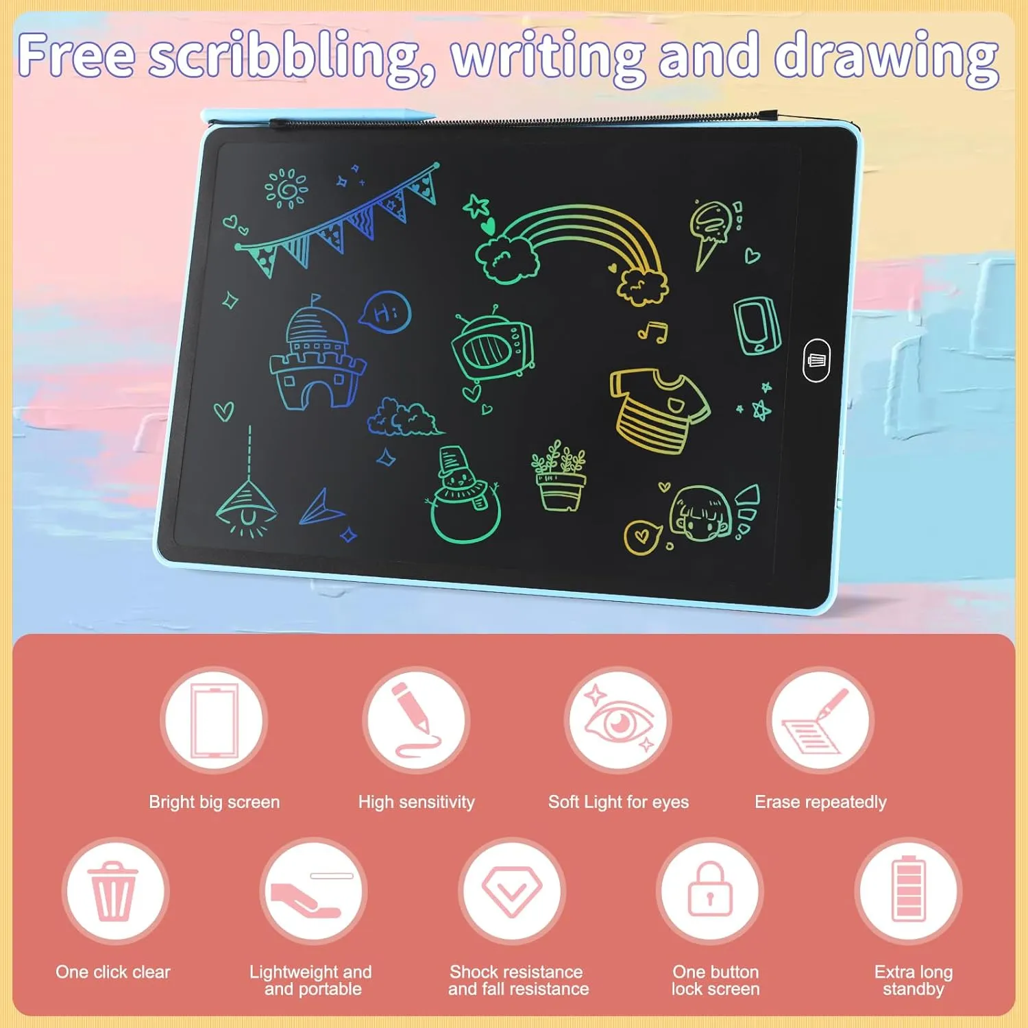 16 LCD Writing Tablet Colorful Drawing Board Toy Gifts for Kids 3 4 5 6 7 8 