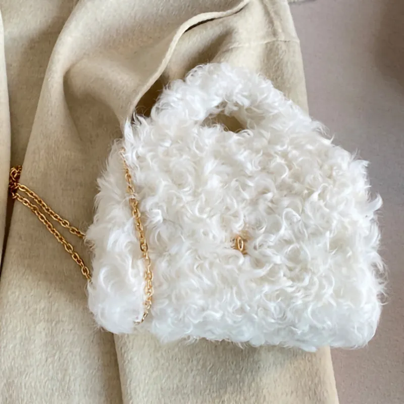 2022 New Styles Women Handbag Real Lamb Fur Fashion Cross Bags Wool 4 Colors Hand Bag Chain 4714