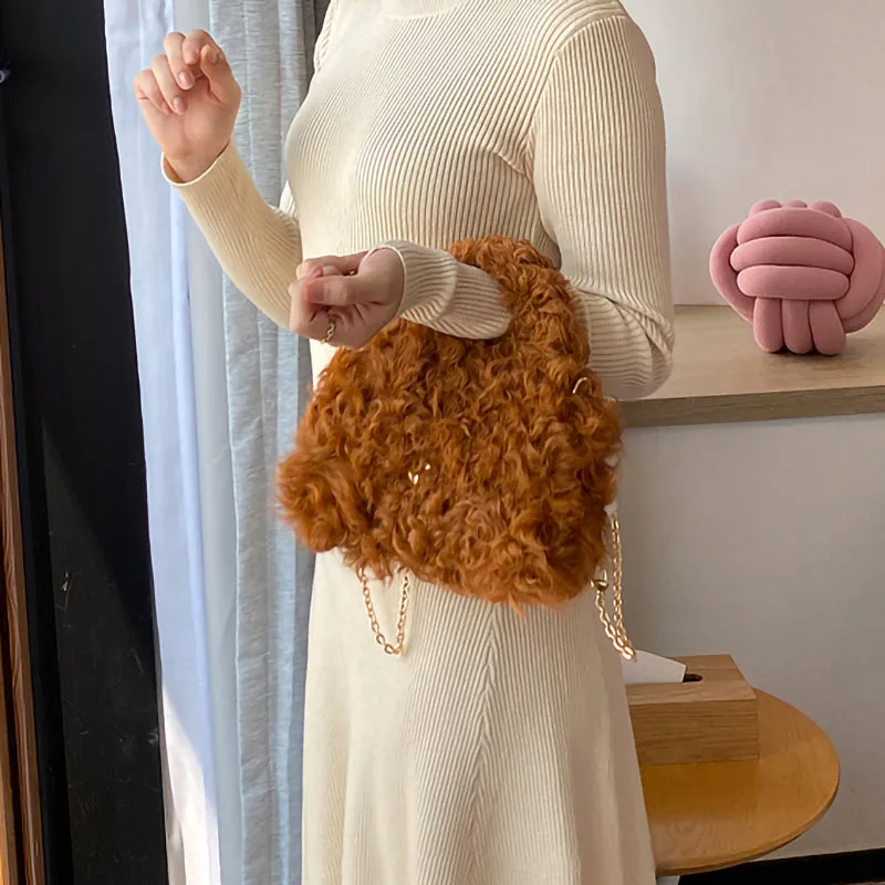 2022 New Styles Women Handbag Real Lamb Fur Fashion Cross Bags Wool 4 Colors Hand Bag Chain 4714