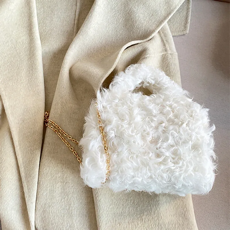 2022 New Styles Women Handbag Real Lamb Fur Fashion Cross Bags Wool 4 Colors Hand Bag Chain 4714