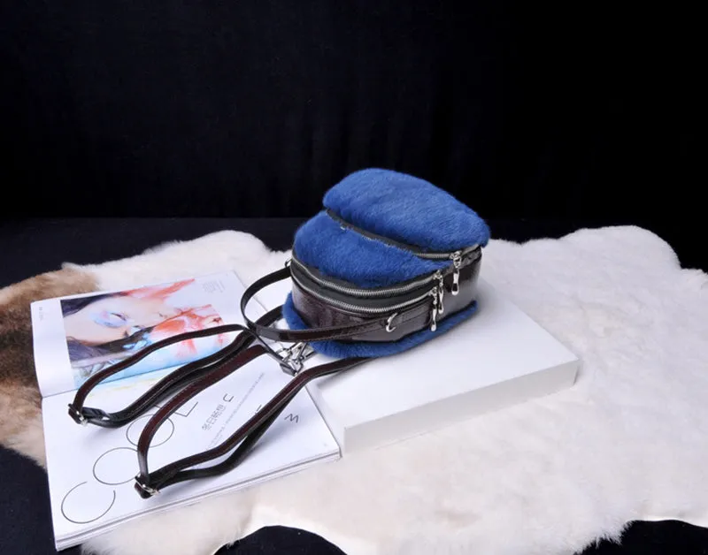 2022 New Women's Real Mink Fur Backpack Fashion Female Fur Shoulder Bags Cowhide Backpack Female Crossbody Bags 8824
