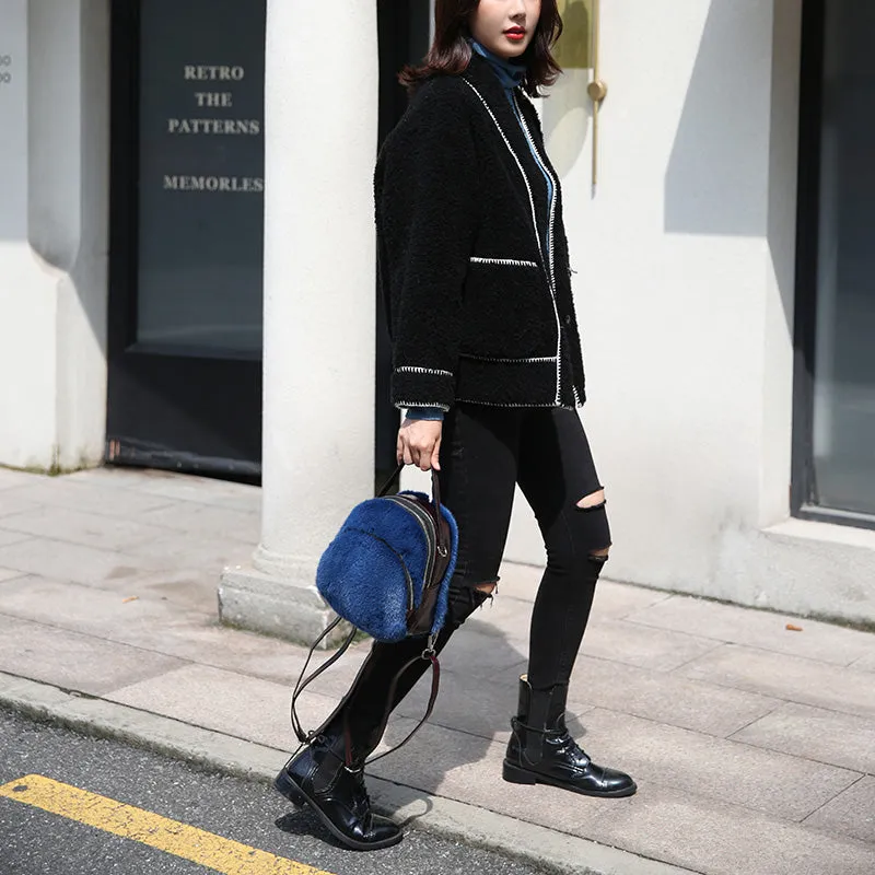 2022 New Women's Real Mink Fur Backpack Fashion Female Fur Shoulder Bags Cowhide Backpack Female Crossbody Bags 8824