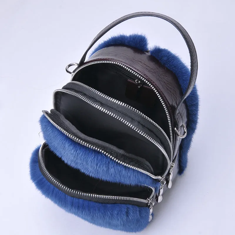 2022 New Women's Real Mink Fur Backpack Fashion Female Fur Shoulder Bags Cowhide Backpack Female Crossbody Bags 8824