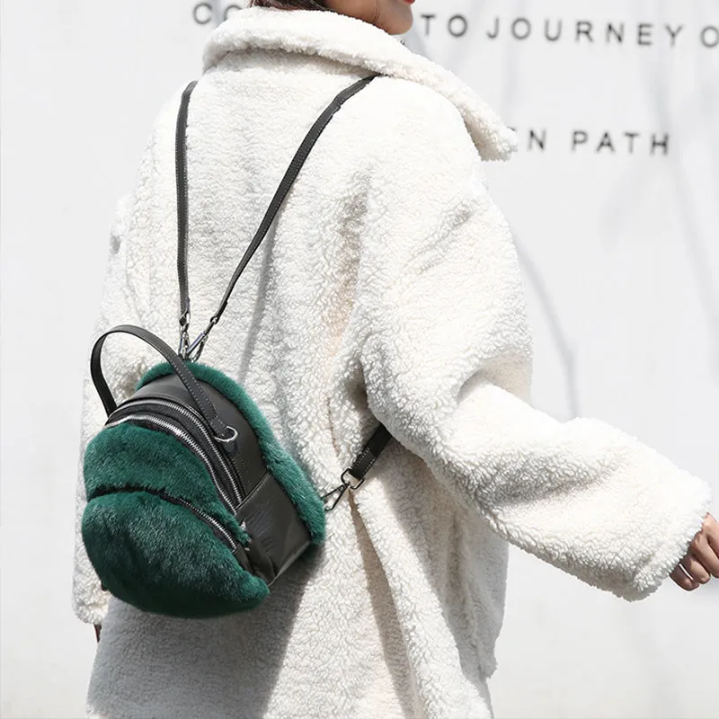 2022 New Women's Real Mink Fur Backpack Fashion Female Fur Shoulder Bags Cowhide Backpack Female Crossbody Bags 8824