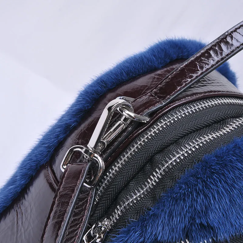 2022 New Women's Real Mink Fur Backpack Fashion Female Fur Shoulder Bags Cowhide Backpack Female Crossbody Bags 8824