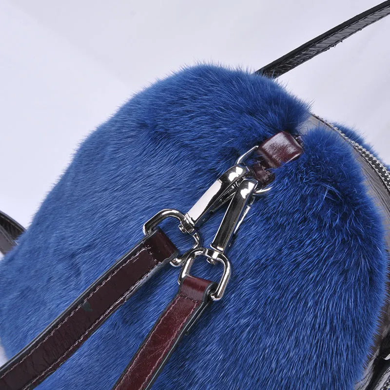 2022 New Women's Real Mink Fur Backpack Fashion Female Fur Shoulder Bags Cowhide Backpack Female Crossbody Bags 8824
