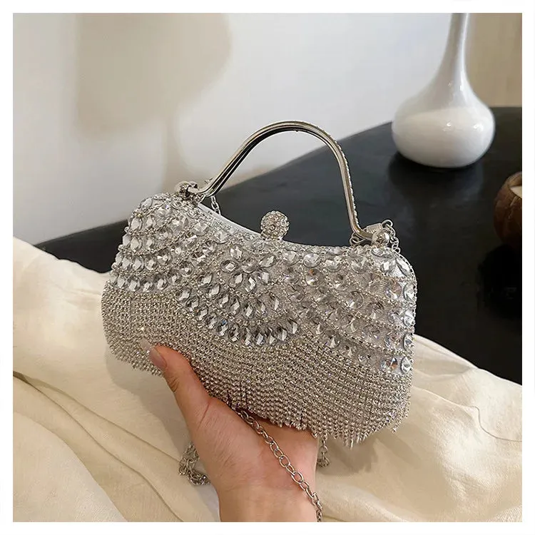 2024 Luxurious Women Banquet Handbags New Diamond-Studded Tassel Evening Bags Femme Wedding Purse Dress Beaded Party Clutch