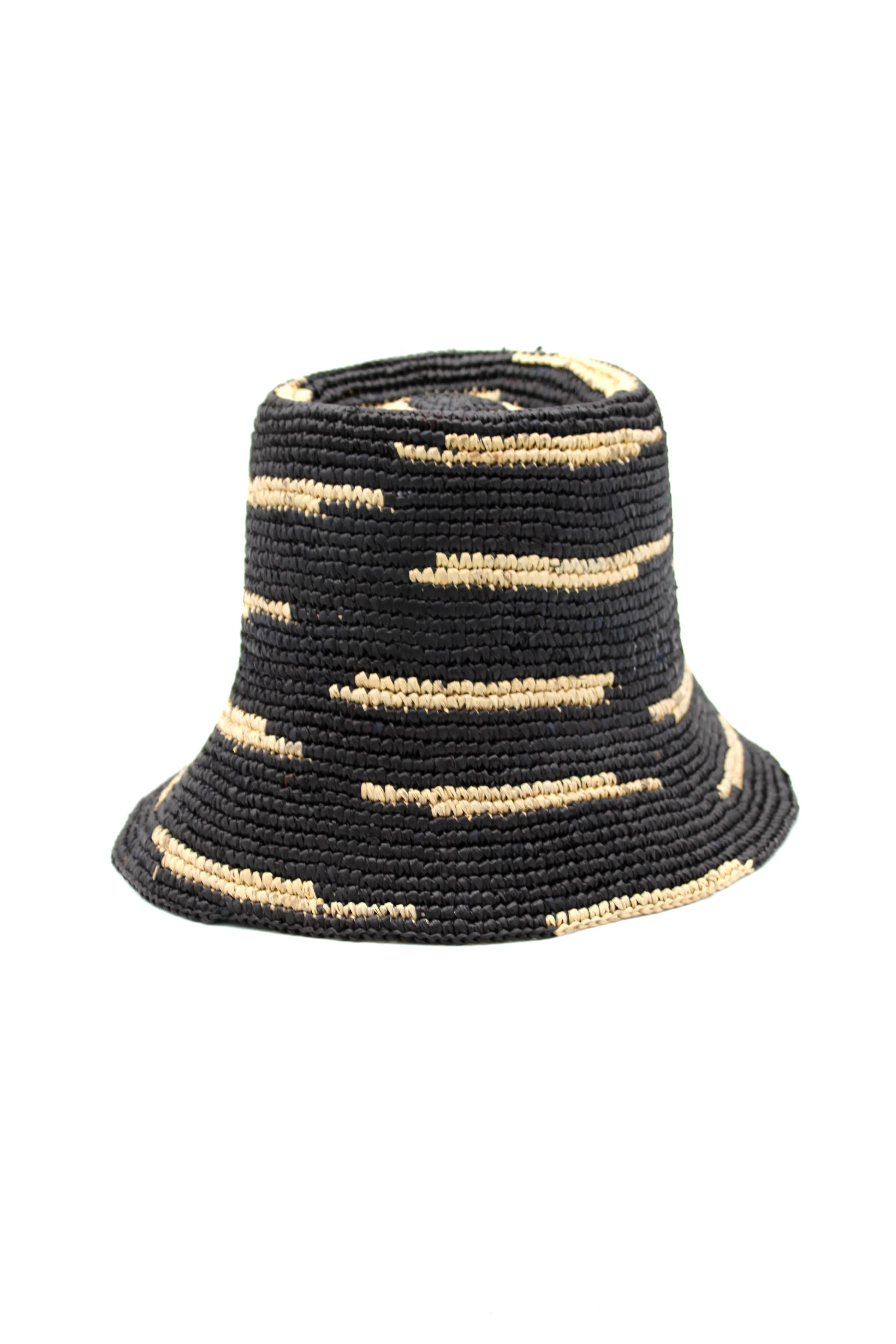 2.5" Brim Taylor Crochet Bucket Straw Hat with Zebra Stripes