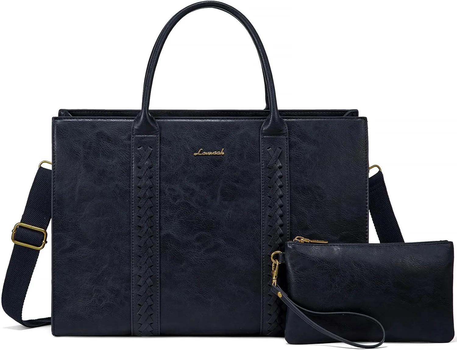 2Pcs Vintage Leather Laptop Bag, 15.6" 17.3"