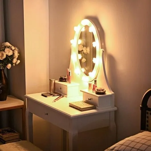 3 Drawers Lighted Mirror Vanity Dressing Table Stool Set-Black
