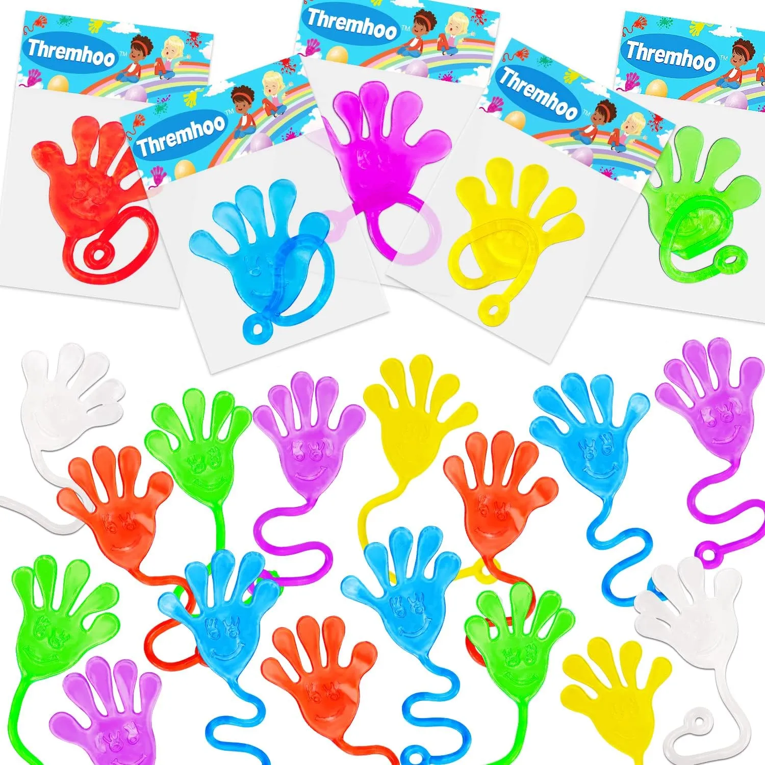 40 Pcs Sticky Hands For Kids Class Valentine Exchange Gift Stretchy Treasure Box Toy Classroom Prize Student Mini Toys Bulk Prize Fillers Slap Hand Party Favor Supplies Goodie Bag Stuffer Boy Girl