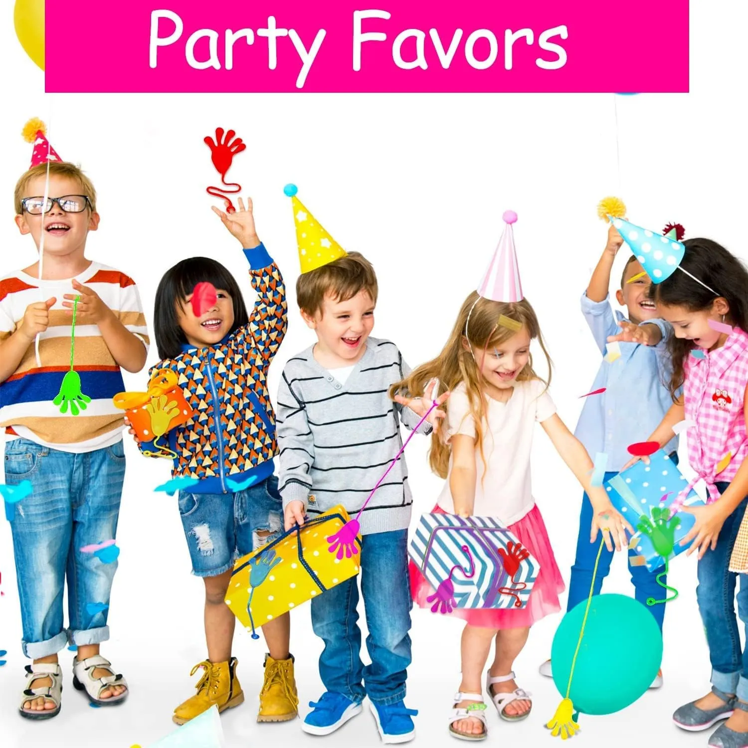 40 Pcs Sticky Hands For Kids Class Valentine Exchange Gift Stretchy Treasure Box Toy Classroom Prize Student Mini Toys Bulk Prize Fillers Slap Hand Party Favor Supplies Goodie Bag Stuffer Boy Girl