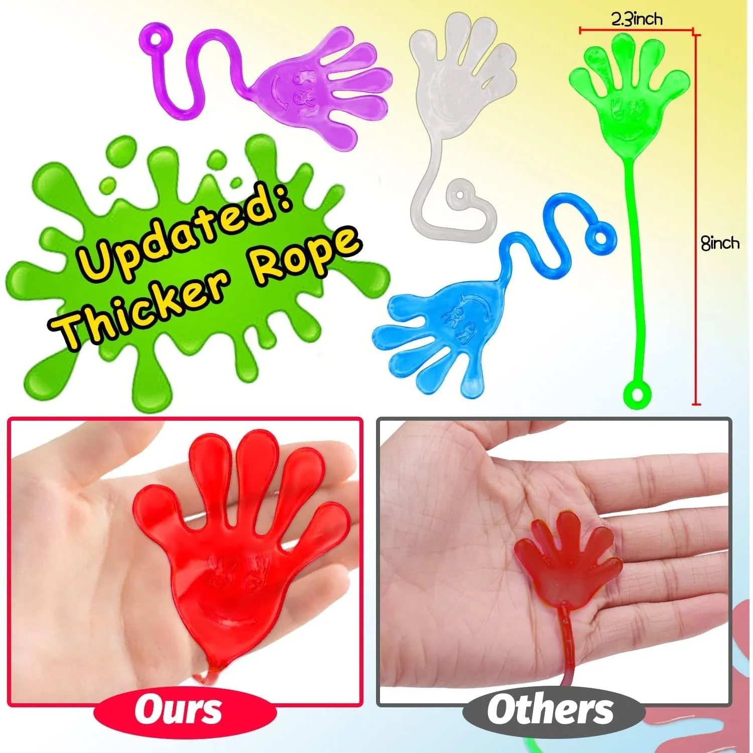 40 Pcs Sticky Hands For Kids Class Valentine Exchange Gift Stretchy Treasure Box Toy Classroom Prize Student Mini Toys Bulk Prize Fillers Slap Hand Party Favor Supplies Goodie Bag Stuffer Boy Girl