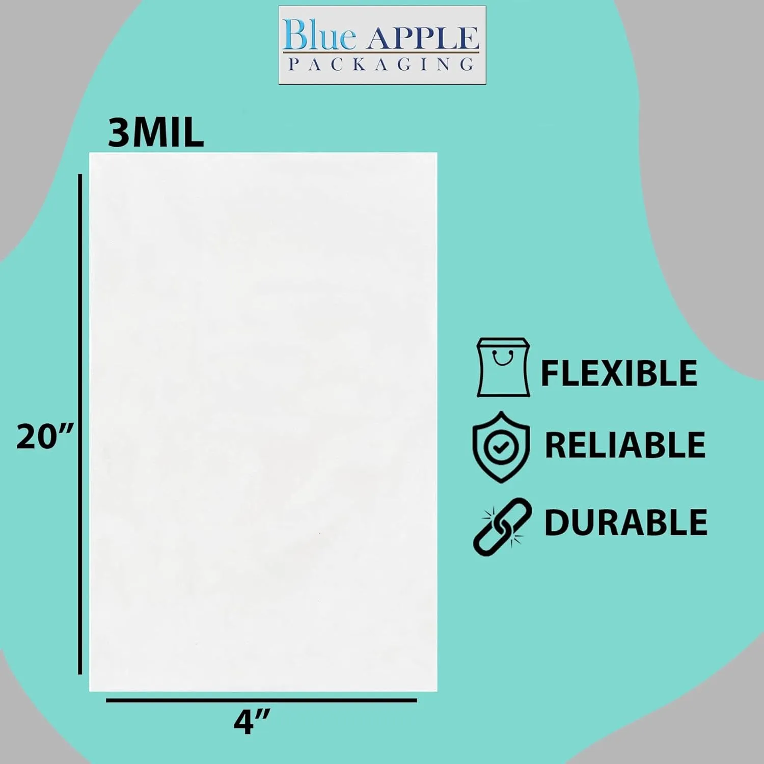 4X20 inches Clear Flat Poly Bags 3Mil Open Top (LDPE)