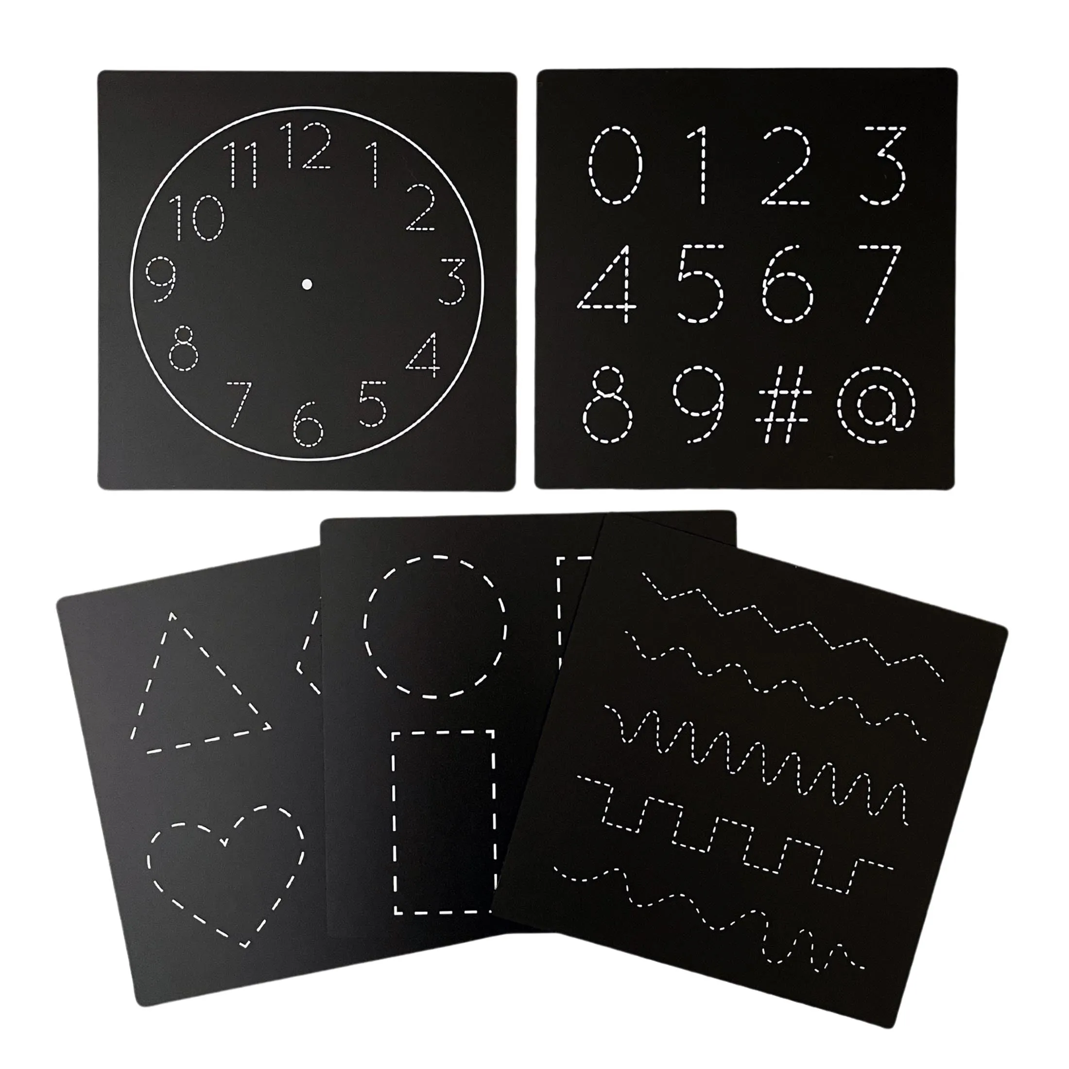 5 Dry Erase Montessori Chalk Board Set for Preschool- Shapes   Numbers