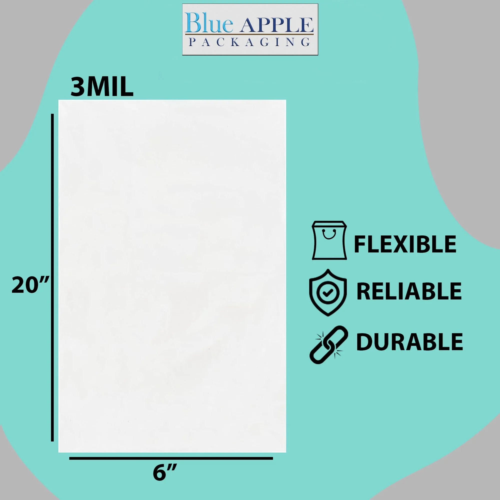 6X20 inches Clear Flat Poly Bags 3Mil Open Top (LDPE)