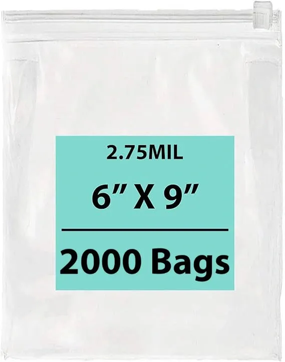 6X9 inches Resealable Poly Bags With Slide Seal 2.75 Mil (LDPE)