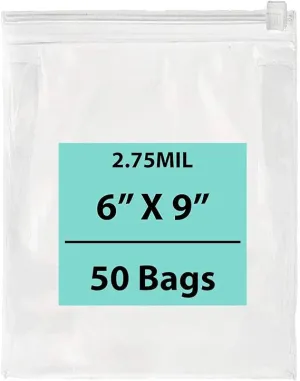6X9 inches Resealable Poly Bags With Slide Seal 2.75 Mil (LDPE)