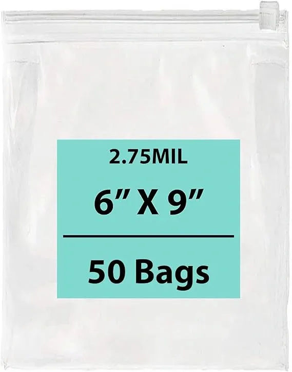 6X9 inches Resealable Poly Bags With Slide Seal 2.75 Mil (LDPE)