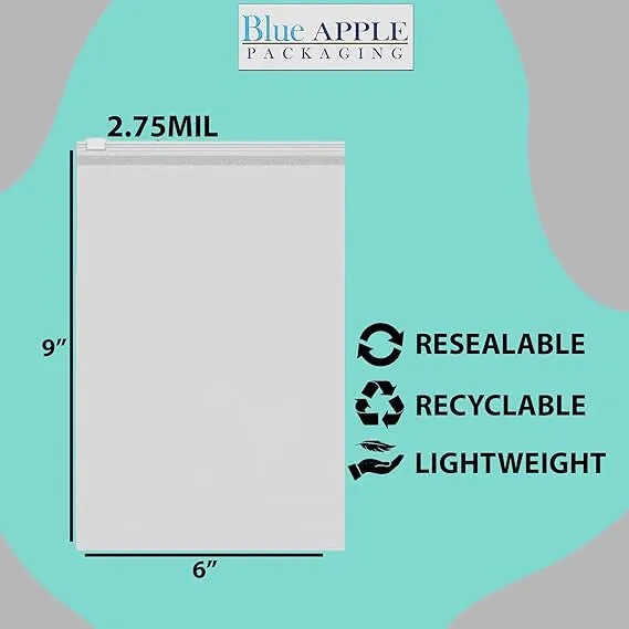6X9 inches Resealable Poly Bags With Slide Seal 2.75 Mil (LDPE)
