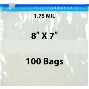 8X7 inches Slide Seal Bags No Leak w/ White Block 1.75 Mil LDPE