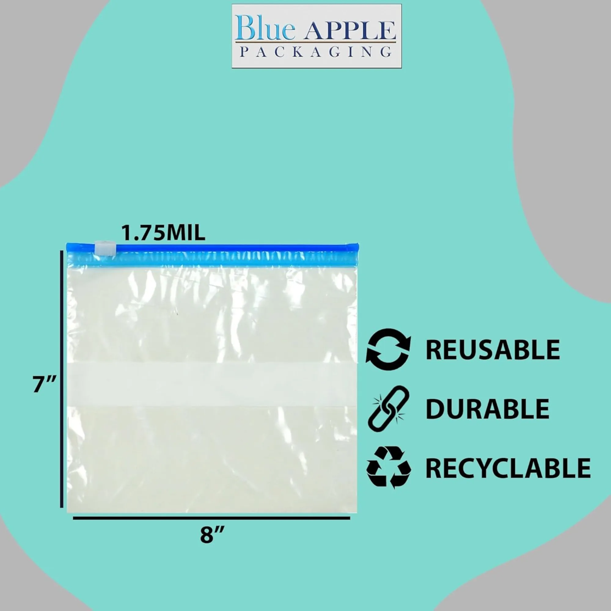 8X7 inches Slide Seal Bags No Leak w/ White Block 1.75 Mil LDPE