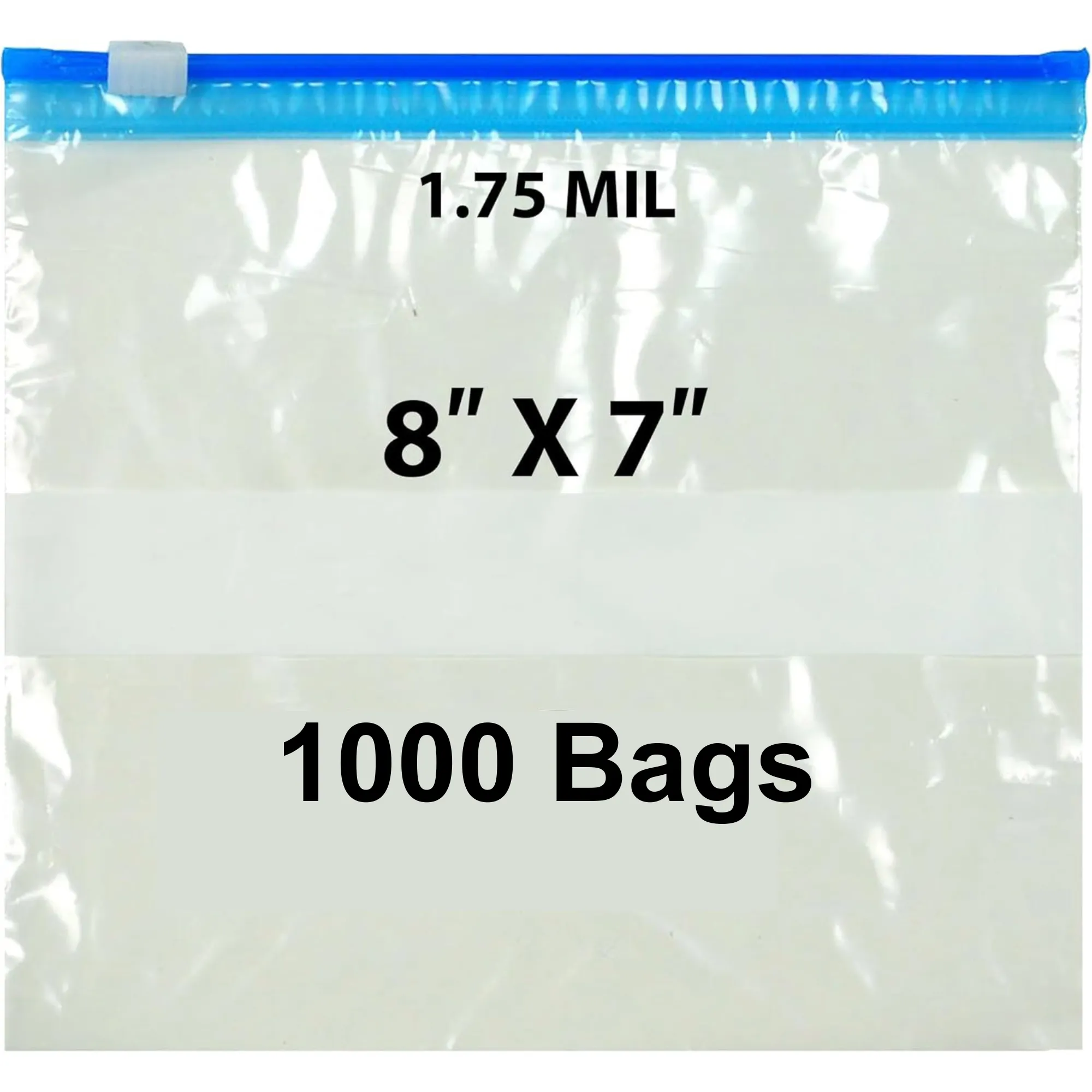 8X7 inches Slide Seal Bags No Leak w/ White Block 1.75 Mil LDPE