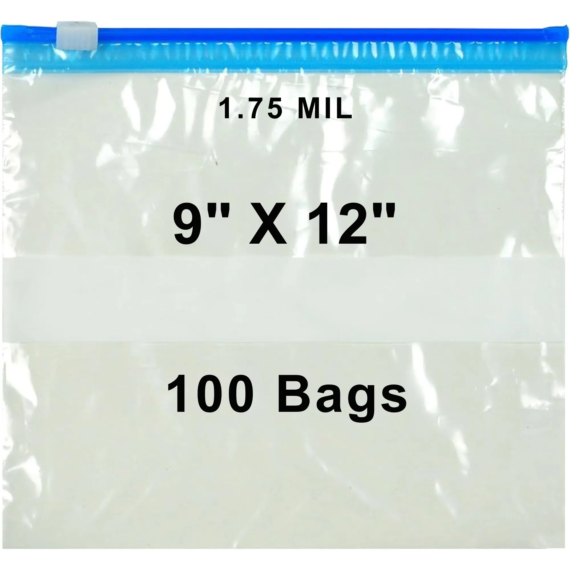 9X12 inches Slide Seal Bags No Leak w/ White Block 1.75 Mil LDPE