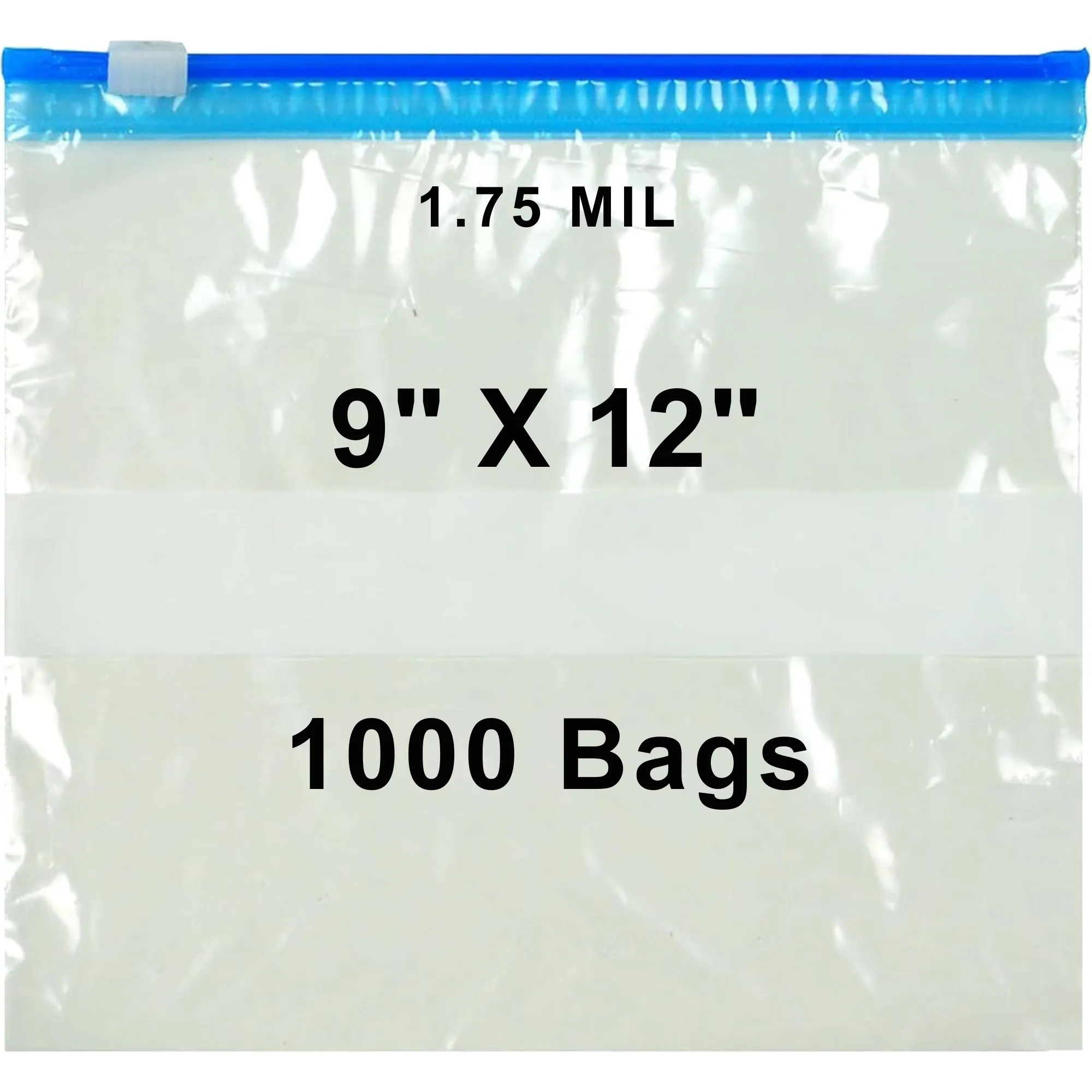 9X12 inches Slide Seal Bags No Leak w/ White Block 1.75 Mil LDPE