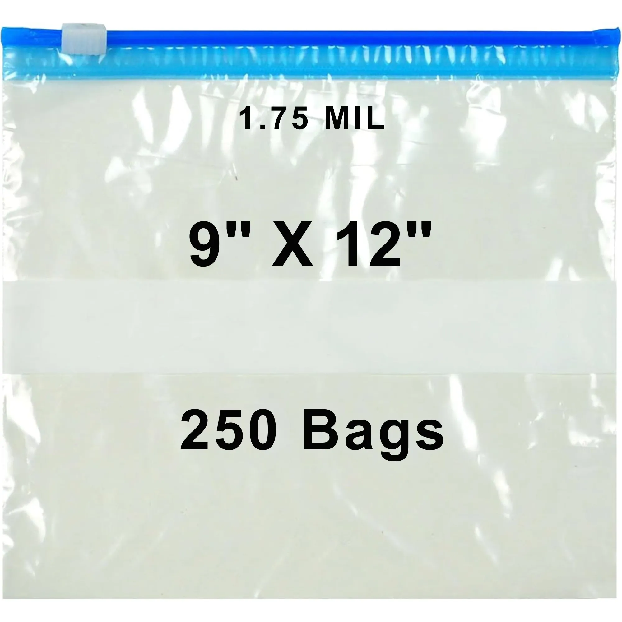 9X12 inches Slide Seal Bags No Leak w/ White Block 1.75 Mil LDPE