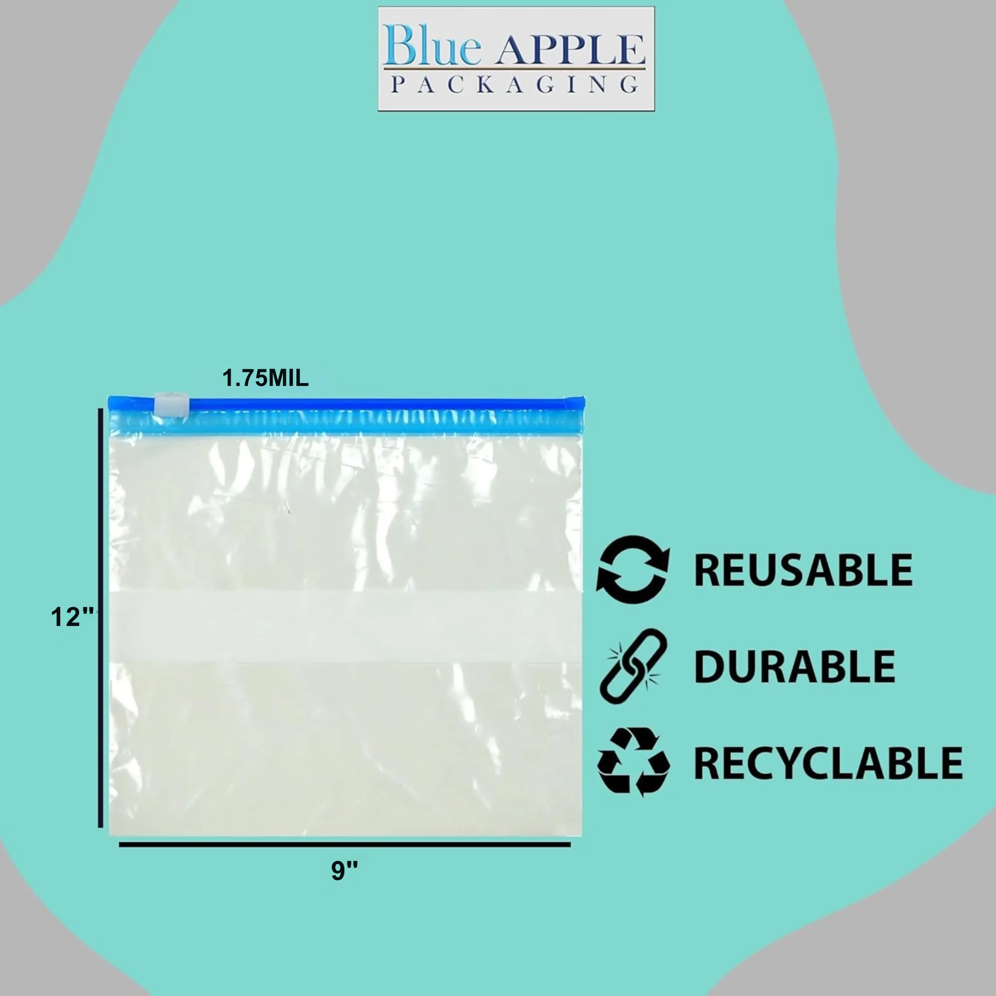 9X12 inches Slide Seal Bags No Leak w/ White Block 1.75 Mil LDPE