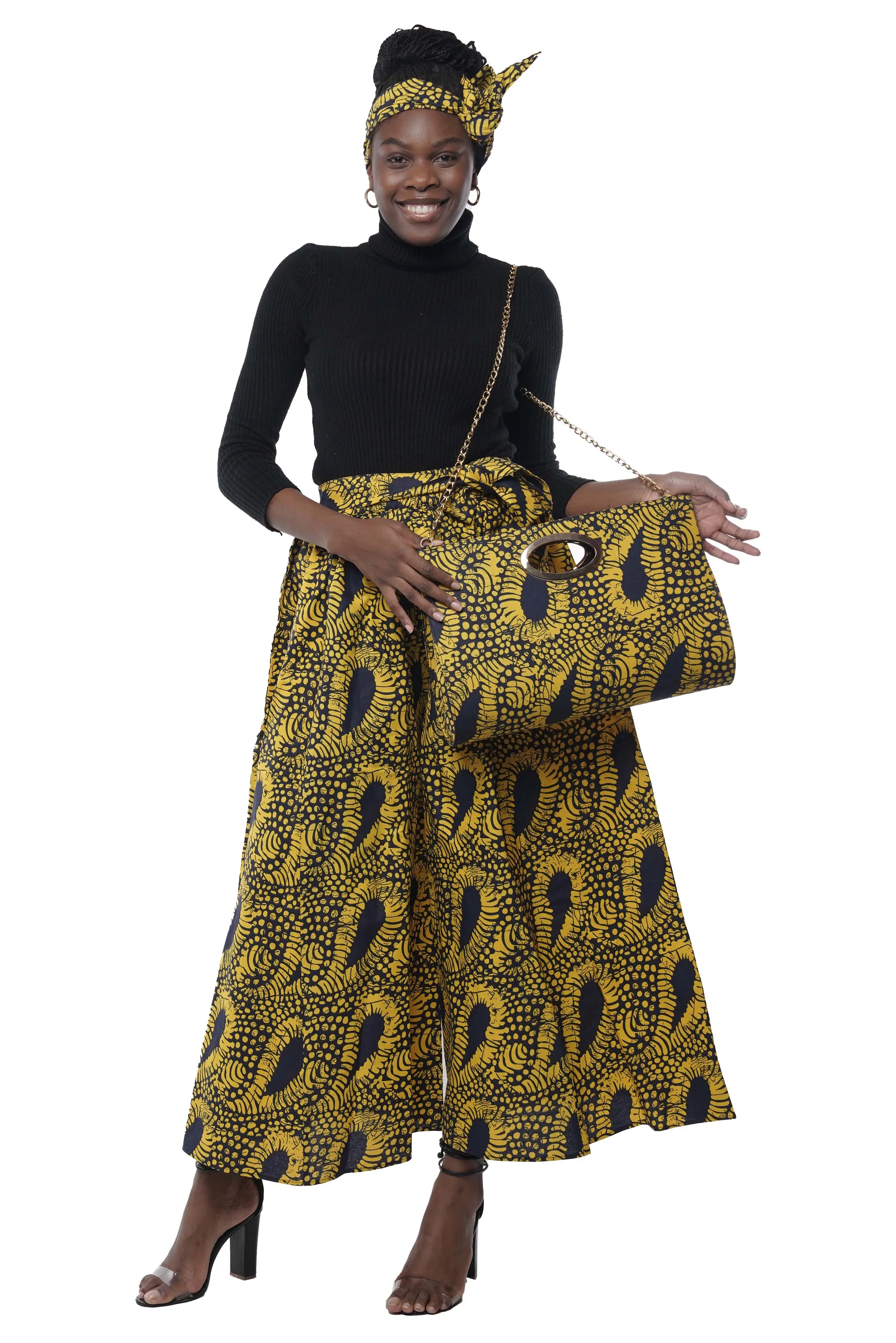 African Wide Palazzo Pants & Matching Handbag Set
