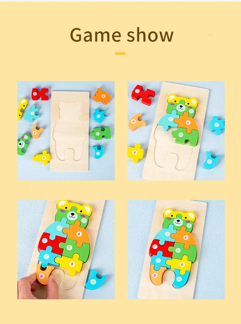 Animal Wooden Puzzles for Toddlers, Colors and Counting Building Toys and Toddler Games, Montessori Toys Wood Blocks, Toddler gift, Kids Christmas gift C149