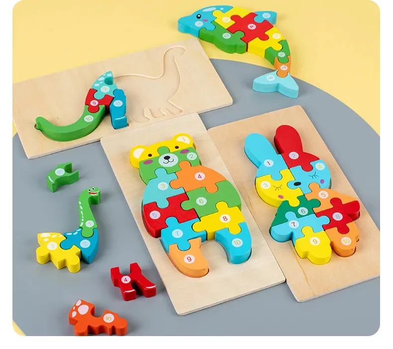 Animal Wooden Puzzles for Toddlers, Colors and Counting Building Toys and Toddler Games, Montessori Toys Wood Blocks, Toddler gift, Kids Christmas gift C149