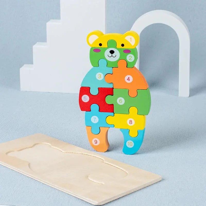 Animal Wooden Puzzles for Toddlers, Colors and Counting Building Toys and Toddler Games, Montessori Toys Wood Blocks, Toddler gift, Kids Christmas gift C149