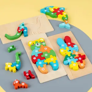 Animal Wooden Puzzles for Toddlers, Colors and Counting Building Toys and Toddler Games, Montessori Toys Wood Blocks, Toddler gift, Kids Christmas gift C149
