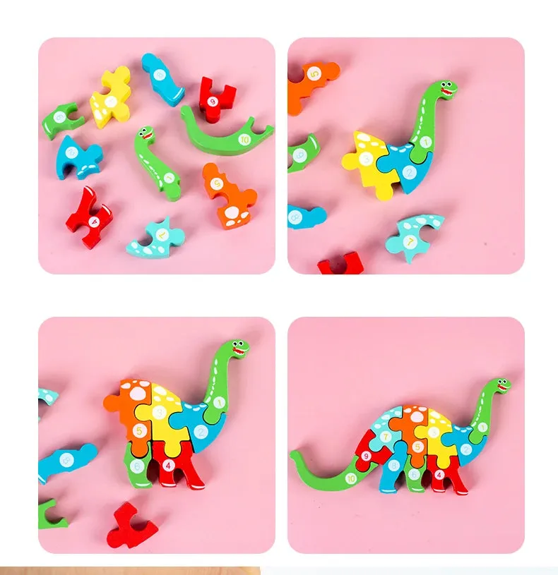 Animal Wooden Puzzles for Toddlers, Colors and Counting Building Toys and Toddler Games, Montessori Toys Wood Blocks, Toddler gift, Kids Christmas gift C149
