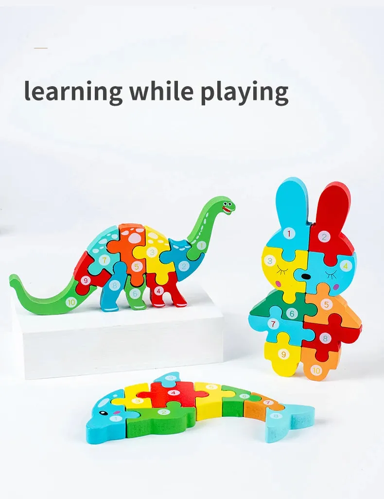 Animal Wooden Puzzles for Toddlers, Colors and Counting Building Toys and Toddler Games, Montessori Toys Wood Blocks, Toddler gift, Kids Christmas gift C149