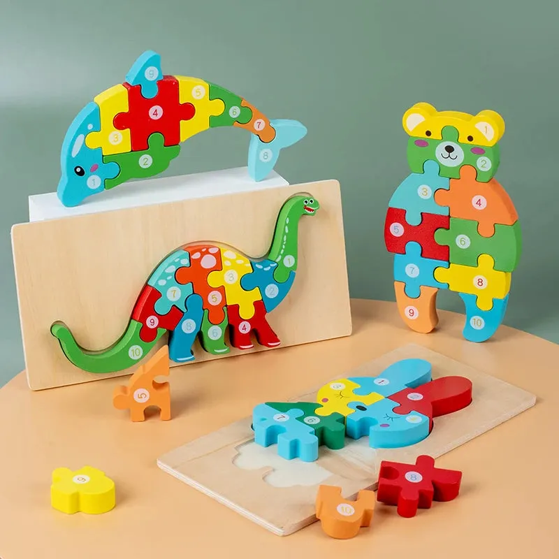 Animal Wooden Puzzles for Toddlers, Colors and Counting Building Toys and Toddler Games, Montessori Toys Wood Blocks, Toddler gift, Kids Christmas gift C149