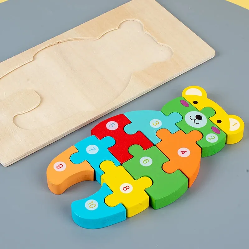 Animal Wooden Puzzles for Toddlers, Colors and Counting Building Toys and Toddler Games, Montessori Toys Wood Blocks, Toddler gift, Kids Christmas gift C149