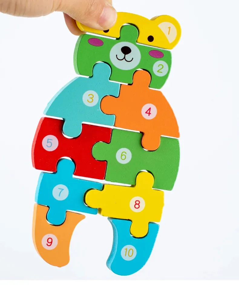 Animal Wooden Puzzles for Toddlers, Colors and Counting Building Toys and Toddler Games, Montessori Toys Wood Blocks, Toddler gift, Kids Christmas gift C149